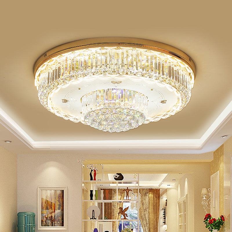 Prismatic Crystal Gold Flush Light 2 Tiers Minimalist LED Flush Mount Ceiling Fixture for Living Room Gold Clearhalo 'Ceiling Lights' 'Close To Ceiling Lights' 'Close to ceiling' 'Flush mount' Lighting' 790783