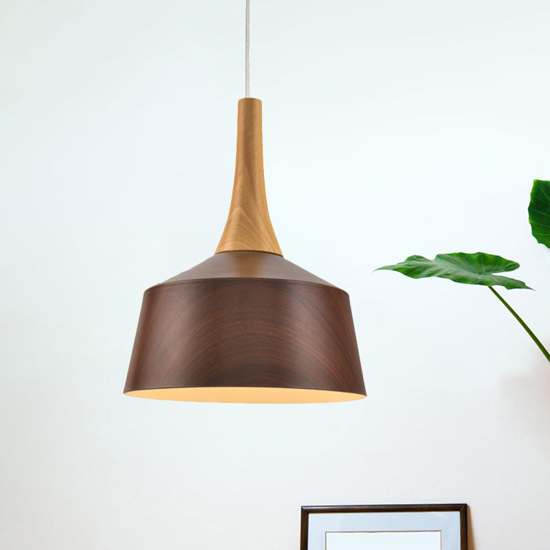 1 Bulb Barn Suspension Light Farm Style White/Red Brown/Coffee Aluminum Hanging Lamp Kit with Wooden Cap Clearhalo 'Art Deco Pendants' 'Cast Iron' 'Ceiling Lights' 'Ceramic' 'Crystal' 'Industrial Pendants' 'Industrial' 'Metal' 'Middle Century Pendants' 'Pendant Lights' 'Pendants' 'Tiffany' Lighting' 790821