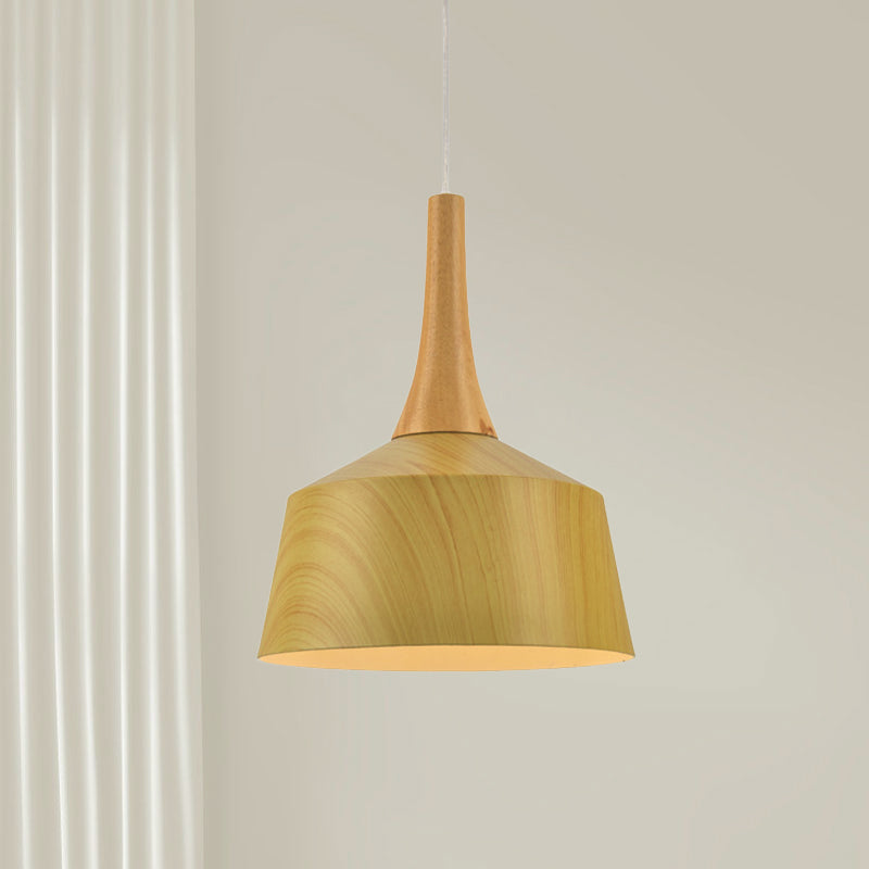 1 Bulb Barn Suspension Light Farm Style White/Red Brown/Coffee Aluminum Hanging Lamp Kit with Wooden Cap Clearhalo 'Art Deco Pendants' 'Cast Iron' 'Ceiling Lights' 'Ceramic' 'Crystal' 'Industrial Pendants' 'Industrial' 'Metal' 'Middle Century Pendants' 'Pendant Lights' 'Pendants' 'Tiffany' Lighting' 790825