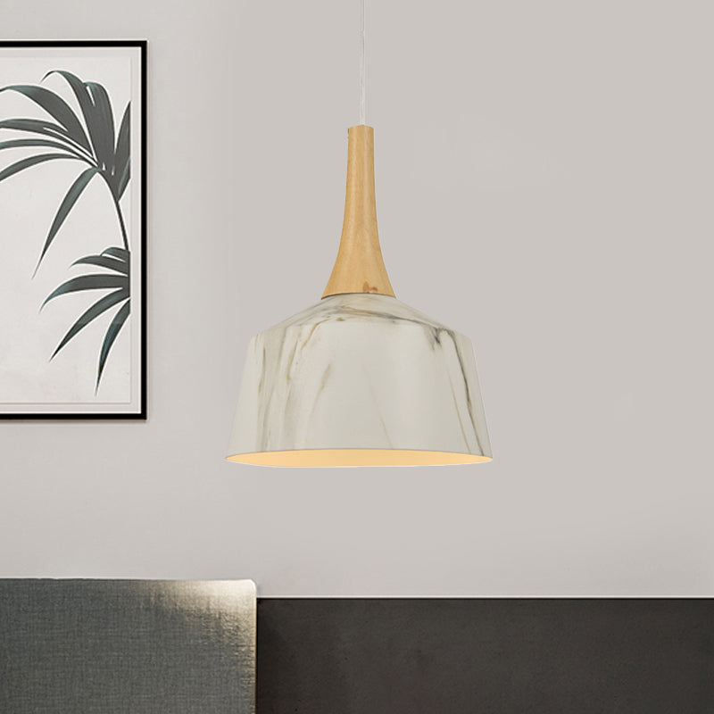 1 Bulb Barn Suspension Light Farm Style White/Red Brown/Coffee Aluminum Hanging Lamp Kit with Wooden Cap Clearhalo 'Art Deco Pendants' 'Cast Iron' 'Ceiling Lights' 'Ceramic' 'Crystal' 'Industrial Pendants' 'Industrial' 'Metal' 'Middle Century Pendants' 'Pendant Lights' 'Pendants' 'Tiffany' Lighting' 790830