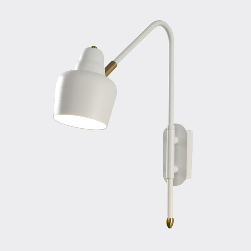 Iron Bowled Wall Mounted Lamp Vintage 1-Light Bedroom Wall Light Sconce in White/Gold with Curved Arm Clearhalo 'Art deco wall lights' 'Cast Iron' 'Glass' 'Industrial wall lights' 'Industrial' 'Middle century wall lights' 'Modern' 'Rustic wall lights' 'Tiffany' 'Traditional wall lights' 'Wall Lamps & Sconces' 'Wall Lights' Lighting' 790960
