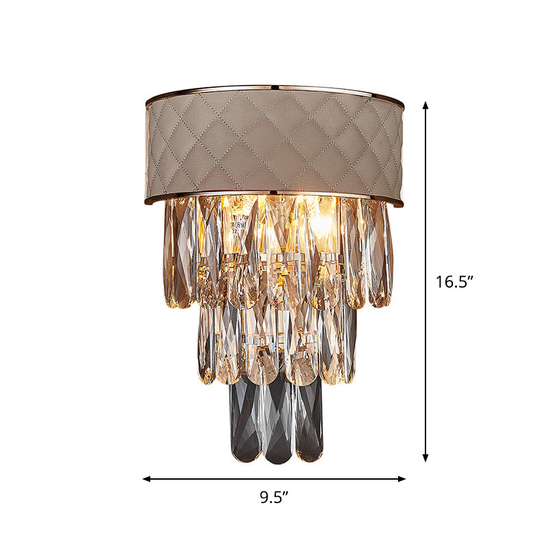 2-Head Wall Lighting Ideas Modernism Indoor Wall Lamp Sconce with 3-Tier Crystal Prism Shade in Grey Clearhalo 'Cast Iron' 'Glass' 'Industrial' 'Modern wall lights' 'Modern' 'Tiffany' 'Traditional wall lights' 'Wall Lamps & Sconces' 'Wall Lights' Lighting' 790996