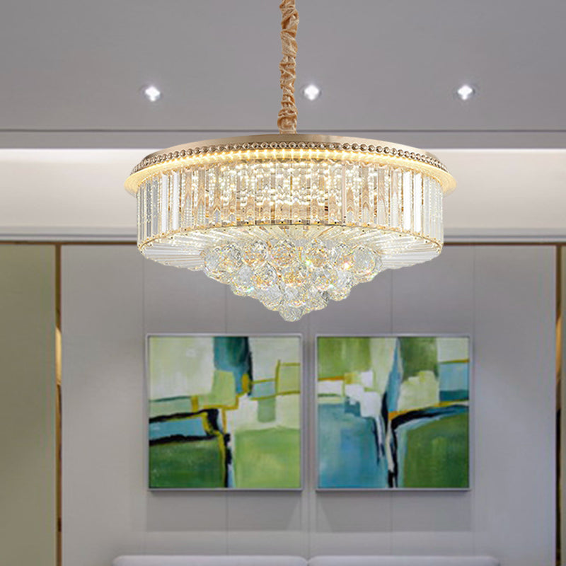 Gold Finish LED Pendant Lamp Traditional Crystal Icicle/Orbs Circular Hanging Chandelier Clearhalo 'Ceiling Lights' 'Chandeliers' Lighting' options 791156