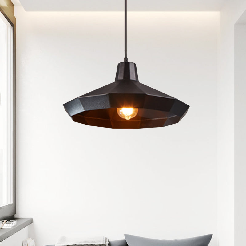 Single Hanging Light Fixture Warehouse Faceted Barn/Diamond/Tapered Iron Pendant Lamp in Black Clearhalo 'Art Deco Pendants' 'Black' 'Cast Iron' 'Ceiling Lights' 'Ceramic' 'Crystal' 'Industrial Pendants' 'Industrial' 'Metal' 'Middle Century Pendants' 'Pendant Lights' 'Pendants' 'Rustic Pendants' 'Tiffany' Lighting' 791283