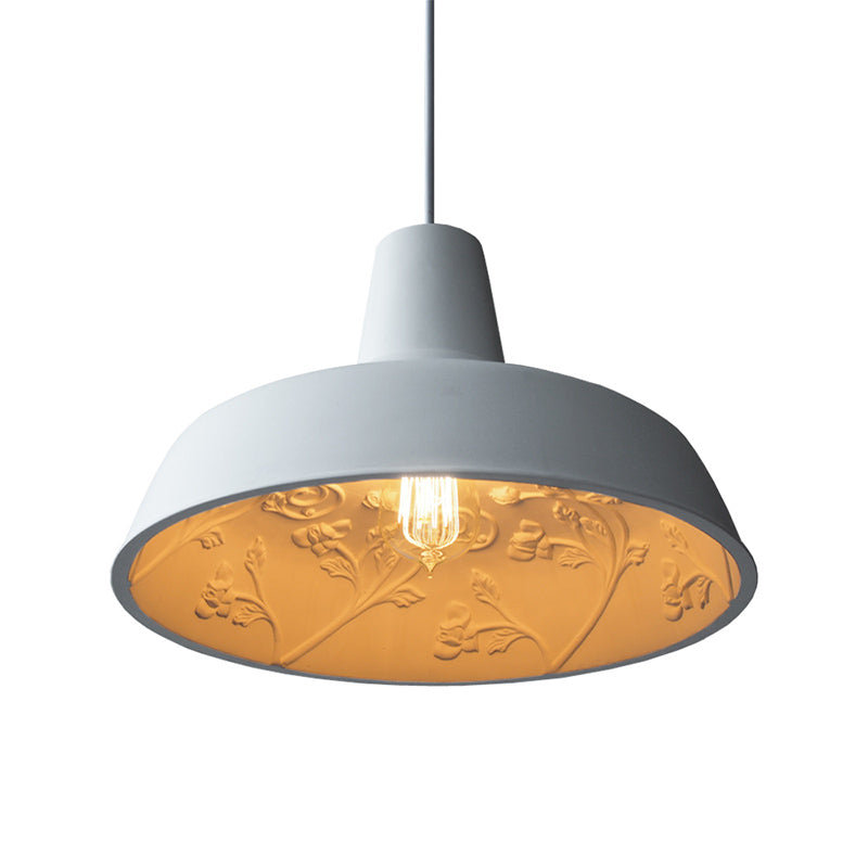 1 Head Barn Shade Pendant Lamp Loft Style White Iron Hanging Ceiling Light with Inner Etched Rose Design Clearhalo 'Art Deco Pendants' 'Cast Iron' 'Ceiling Lights' 'Ceramic' 'Crystal' 'Industrial Pendants' 'Industrial' 'Metal' 'Middle Century Pendants' 'Pendant Lights' 'Pendants' 'Tiffany' Lighting' 791424