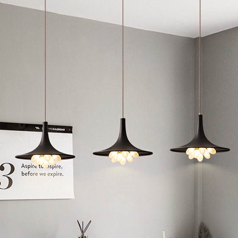 6/11-Bulb Iron Pendant Chandelier Industrial Black Wide Flared Dining Room Hanging Lamp with Grapes Frosted Glass Shade Clearhalo 'Cast Iron' 'Ceiling Lights' 'Chandeliers' 'Industrial Chandeliers' 'Industrial' 'Metal' 'Middle Century Chandeliers' 'Rustic Chandeliers' 'Tiffany' Lighting' 791431