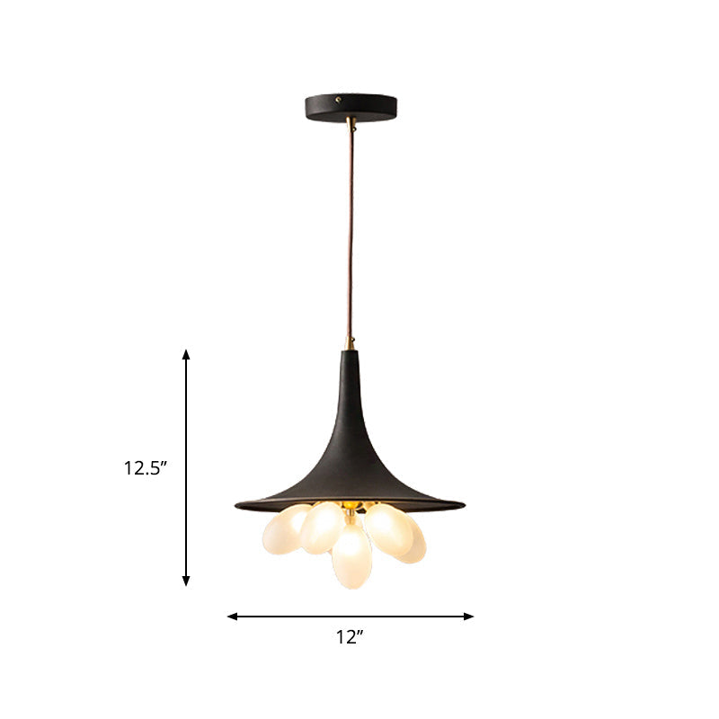 6/11-Bulb Iron Pendant Chandelier Industrial Black Wide Flared Dining Room Hanging Lamp with Grapes Frosted Glass Shade Clearhalo 'Cast Iron' 'Ceiling Lights' 'Chandeliers' 'Industrial Chandeliers' 'Industrial' 'Metal' 'Middle Century Chandeliers' 'Rustic Chandeliers' 'Tiffany' Lighting' 791438