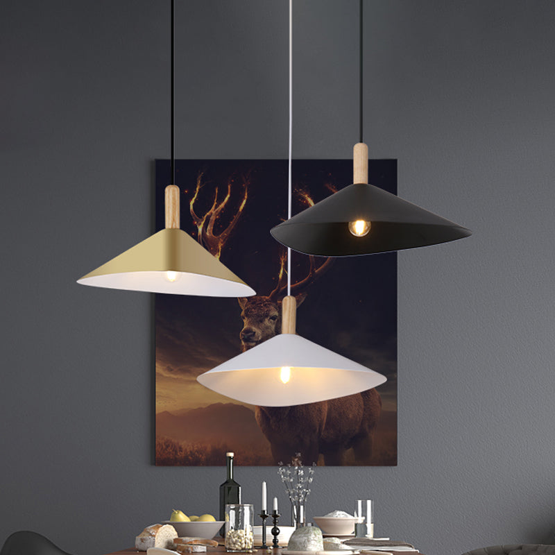 Pyramid Bedside Drop Pendant Vintage Iron 1 Head Black/White/Gold and Wood Ceiling Suspension Lamp Clearhalo 'Art Deco Pendants' 'Black' 'Cast Iron' 'Ceiling Lights' 'Ceramic' 'Crystal' 'Industrial Pendants' 'Industrial' 'Metal' 'Middle Century Pendants' 'Pendant Lights' 'Pendants' 'Rustic Pendants' 'Tiffany' Lighting' 791501