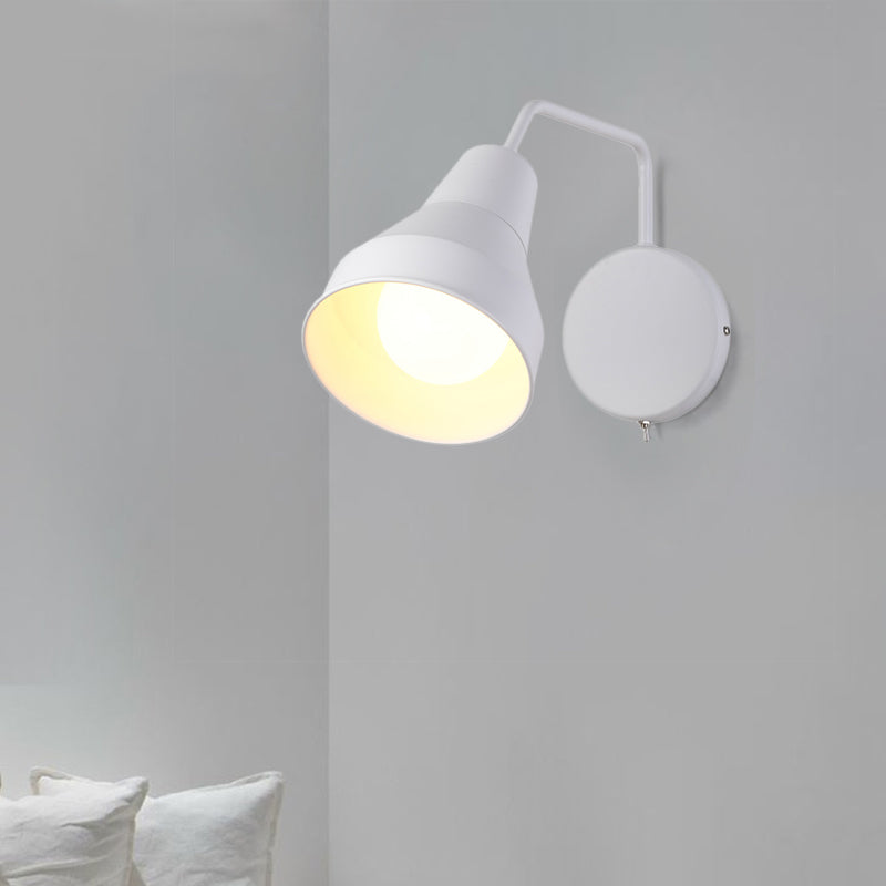 Black/White 1-Head Task Wall Light Iron Horn Shape Wall Mount Lighting Fixture with Bent Swing Arm Clearhalo 'Art deco wall lights' 'Cast Iron' 'Glass' 'Industrial wall lights' 'Industrial' 'Middle century wall lights' 'Modern' 'Rustic wall lights' 'Tiffany' 'Traditional wall lights' 'Wall Lamps & Sconces' 'Wall Lights' Lighting' 791534