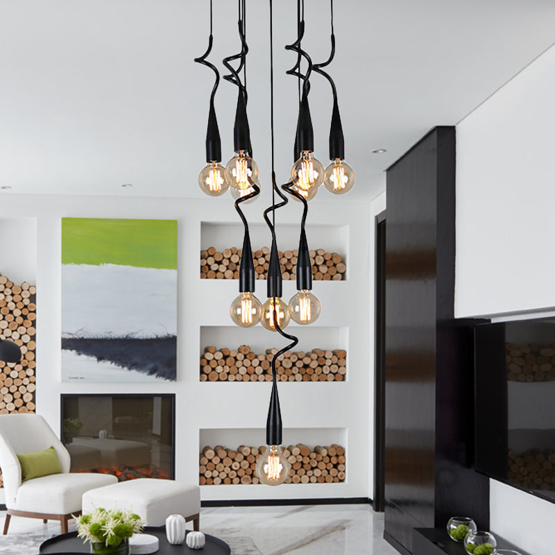 3/10-Head Cascading Hanging Lamp Industrial Style Black Iron Multi Light Pendant with Open Bulb Design Clearhalo 'Art Deco Pendants' 'Black' 'Cast Iron' 'Ceiling Lights' 'Ceramic' 'Crystal' 'Industrial Pendants' 'Industrial' 'Metal' 'Middle Century Pendants' 'Pendant Lights' 'Pendants' 'Rustic Pendants' 'Tiffany' Lighting' 791650
