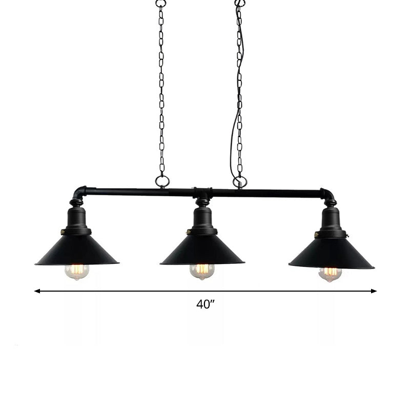 3 Lights Conical Island Light Fixture Vintage Black Finish Metal Pendant Lighting for Dining Room Clearhalo 'Ceiling Lights' 'Island Lights' Lighting' 791790
