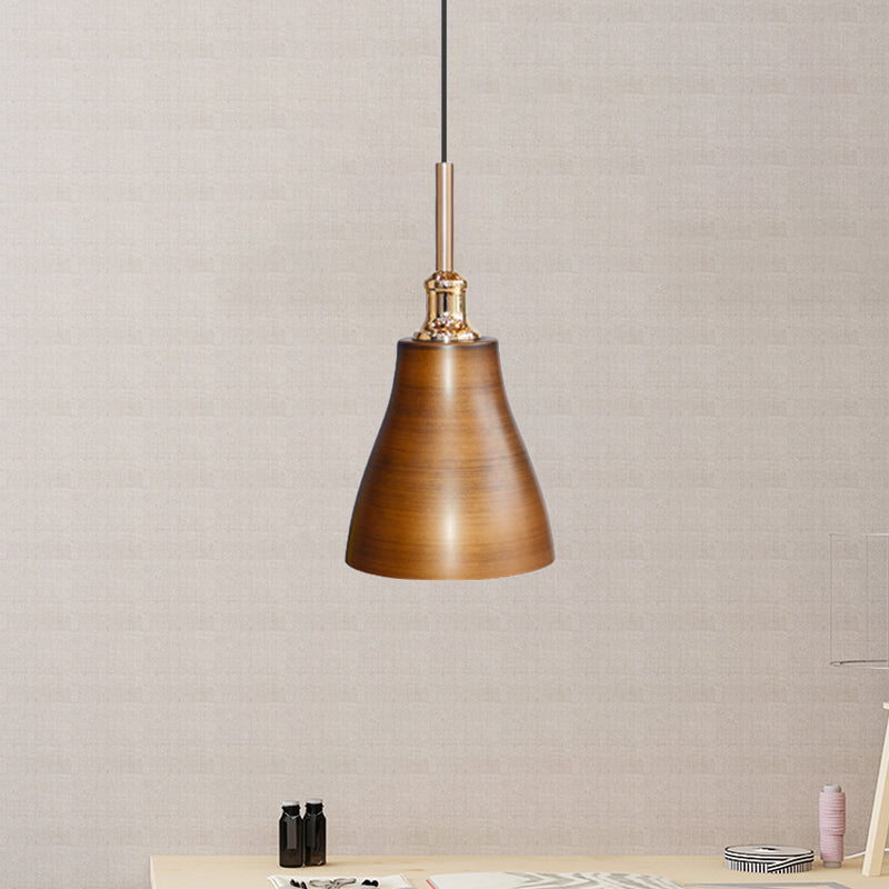 Cone/Bowl Dining Room Pendant Lighting Vintage Metallic 6"/11" Wide 1-Light Brown Finish Hanging Ceiling Light Clearhalo 'Art Deco Pendants' 'Cast Iron' 'Ceiling Lights' 'Ceramic' 'Crystal' 'Industrial Pendants' 'Industrial' 'Metal' 'Middle Century Pendants' 'Pendant Lights' 'Pendants' 'Tiffany' Lighting' 791819