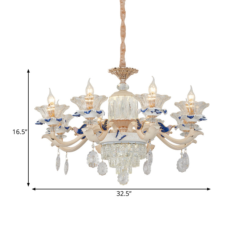 6/8 Lights Crystal Chandelier Pendant Modernism Rose Gold Blooming Bedroom Suspension Lamp with Ceramic Bobeche Clearhalo 'Ceiling Lights' 'Chandeliers' 'Modern Chandeliers' 'Modern' Lighting' 798468