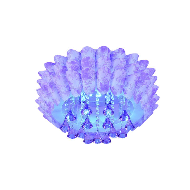 5 Lights Flush Mount Lamp Modernism Blossom Crystal Ceiling Lighting in Pink/Purple for Bedroom Clearhalo 'Ceiling Lights' 'Close To Ceiling Lights' 'Close to ceiling' 'Flush mount' Lighting' 798821