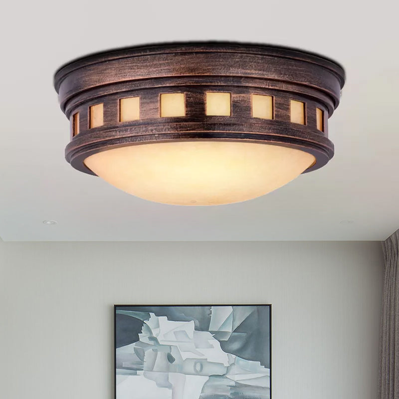 Drum Ceiling Flush Light Rustic Style Metal and Opal Glass Bronze/Gold Outdoor Flush Mount Light for Porch Clearhalo 'Ceiling Lights' 'Close To Ceiling Lights' 'Close to ceiling' 'Flush mount' Lighting' 798873