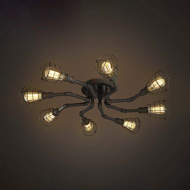 Black/Bronze 4/6/8 Bulbs Ceiling Lamp Farmhouse Metal Twisted Pipe Semi Flush Light Fixture for Restaurant Clearhalo 'Ceiling Lights' 'Close To Ceiling Lights' 'Close to ceiling' 'Semi-flushmount' Lighting' 798879