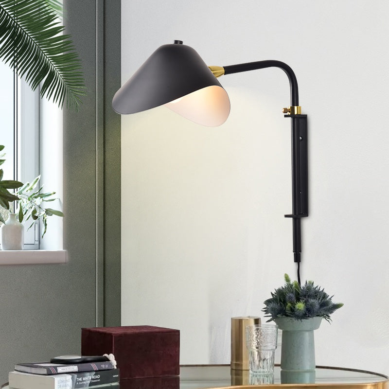 1 Light Living Room Wall Lamp with Waveforms Metal Shade Black Finish Adjustable Sconce Light Fixture Clearhalo 'Cast Iron' 'Glass' 'Industrial' 'Modern wall lights' 'Modern' 'Tiffany' 'Traditional wall lights' 'Wall Lamps & Sconces' 'Wall Lights' Lighting' 798949