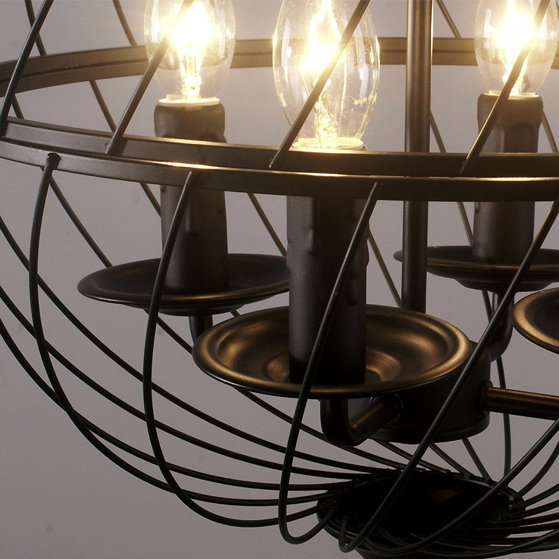 Iron Black Chandelier Lighting Global Mesh Shade 4 Bulbs Industrial Ceiling Light Fixture with Adjustable Chain for Dining Room Clearhalo 'Cast Iron' 'Ceiling Lights' 'Chandeliers' 'Industrial Chandeliers' 'Industrial' 'Metal' 'Middle Century Chandeliers' 'Rustic Chandeliers' 'Tiffany' Lighting' 799023
