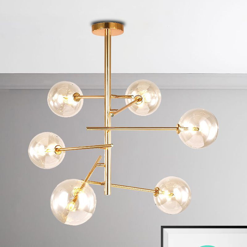 Clear Glass Global Chandelier with Starburst Design Post-Modernist 6/8 Lights Led Hanging Pendant Light in Gold Clearhalo 'Ceiling Lights' 'Chandeliers' 'Glass shade' 'Glass' 'Modern Chandeliers' 'Modern' Lighting' 799070