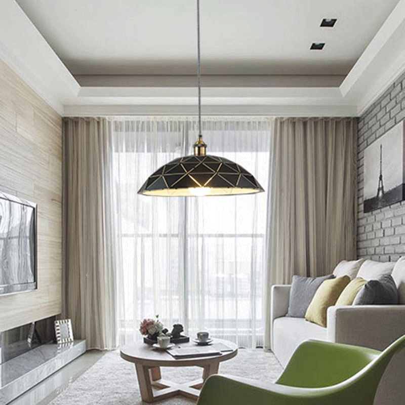 1 Light Dome Suspension Lamp Industrial Black/White Metal Pendant Light for Living Room, 13"/16"/19.5" Wide Clearhalo 'Art Deco Pendants' 'Black' 'Cast Iron' 'Ceiling Lights' 'Ceramic' 'Crystal' 'Industrial Pendants' 'Industrial' 'Metal' 'Middle Century Pendants' 'Pendant Lights' 'Pendants' 'Rustic Pendants' 'Tiffany' Lighting' 8