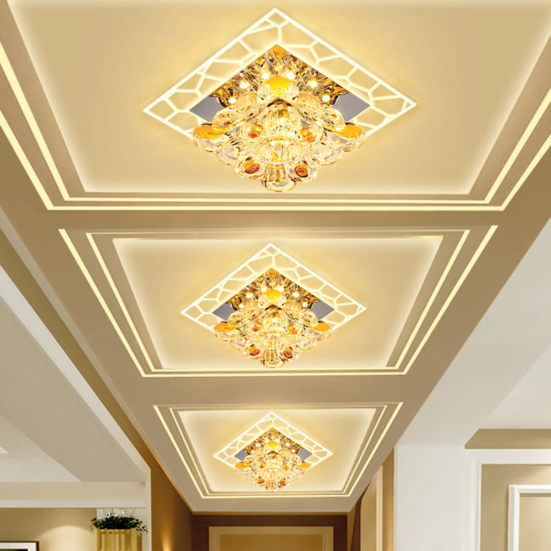 Patchwork Square Acrylic Flush Light Modernism Hallway LED Ceiling Lamp with Crystal Flower Shade Clearhalo 'Ceiling Lights' 'Close To Ceiling Lights' 'Close to ceiling' 'Flush mount' Lighting' 800359