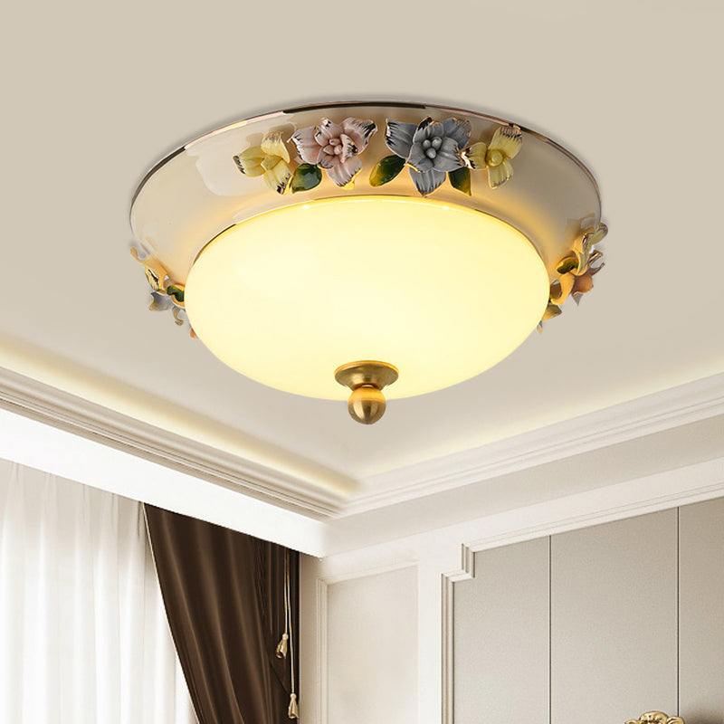 12"/14" Wide LED Dome Ceiling Mounted Light Farmhouse Yellow/Blue Frosted Glass Flush Lamp with Grape Ceramics Deco Clearhalo 'Ceiling Lights' 'Close To Ceiling Lights' 'Close to ceiling' 'Flush mount' Lighting' 800601