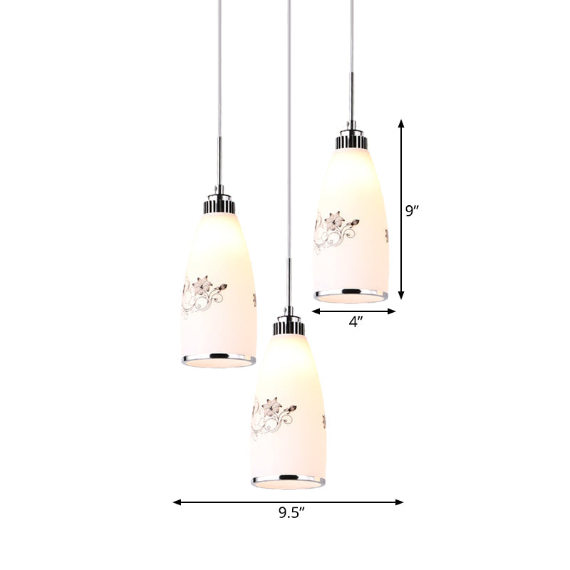 3-Bulb Cone Multiple Hanging Lamp Minimalism Black/Yellow/Blue Printing Glass Pendulum Lamp with Linear/Round Canopy Clearhalo 'Ceiling Lights' 'Glass shade' 'Glass' 'Pendant Lights' 'Pendants' Lighting' 800775