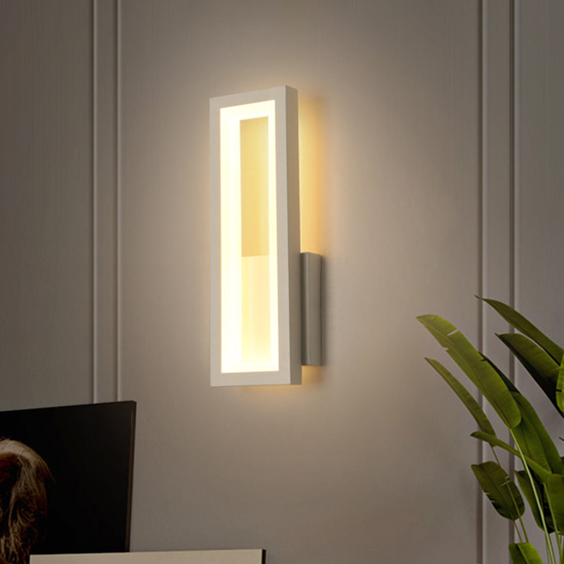 White/Black/Gold Rectangle Frame Sconce Lamp Minimalist LED Metallic Wall Mount Light Fixture in White/Warm Light White Clearhalo 'Cast Iron' 'Glass' 'Industrial' 'Modern wall lights' 'Modern' 'Tiffany' 'Traditional wall lights' 'Wall Lamps & Sconces' 'Wall Lights' Lighting' 800825