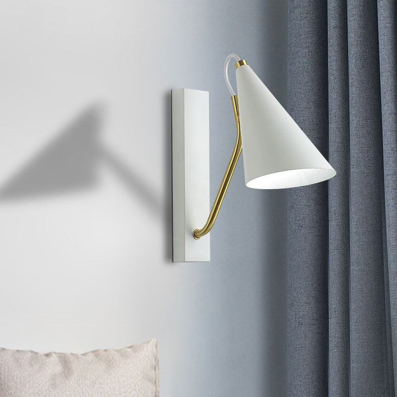 White/Black Finish Conic Wall Lighting Ideas Modernism 1 Head Metallic Wall Lamp for Bedside White Clearhalo 'Cast Iron' 'Glass' 'Industrial' 'Modern wall lights' 'Modern' 'Tiffany' 'Traditional wall lights' 'Wall Lamps & Sconces' 'Wall Lights' Lighting' 800845