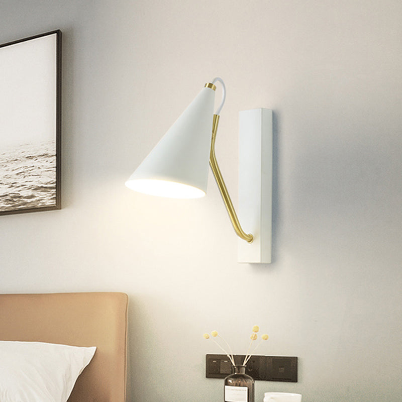 White/Black Finish Conic Wall Lighting Ideas Modernism 1 Head Metallic Wall Lamp for Bedside Clearhalo 'Cast Iron' 'Glass' 'Industrial' 'Modern wall lights' 'Modern' 'Tiffany' 'Traditional wall lights' 'Wall Lamps & Sconces' 'Wall Lights' Lighting' 800846