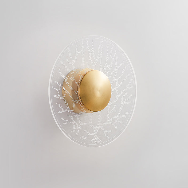 Modernist Context Disk Sconce Lamp Clear Glass Living Room LED Wall Light Fixture in Brass Clearhalo 'Cast Iron' 'Glass' 'Industrial' 'Modern wall lights' 'Modern' 'Tiffany' 'Traditional wall lights' 'Wall Lamps & Sconces' 'Wall Lights' Lighting' 800863