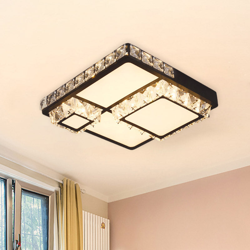Black Square/Round Flush Light Fixture Minimal Style Faceted Crystal LED Bedroom Ceiling Mount Clearhalo 'Ceiling Lights' 'Close To Ceiling Lights' 'Close to ceiling' 'Flush mount' Lighting' 801014