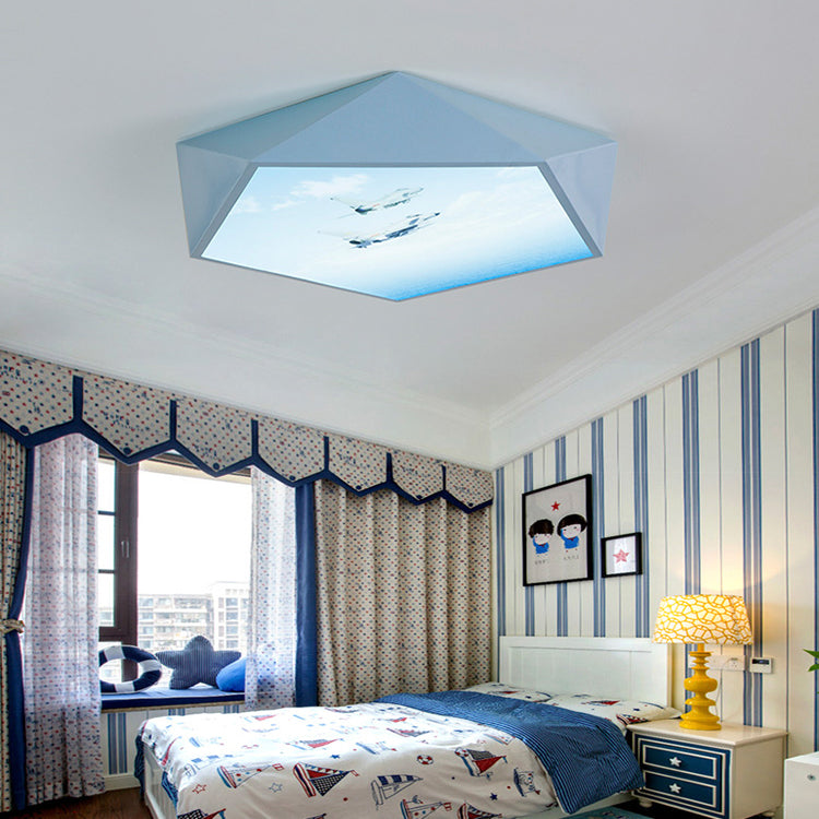 Cartoon Geometry Shape Flush Ceiling Light Fixture Acrylic Ceiling Light Fixture in Blue for Kid Bedroom Clearhalo 'Ceiling Lights' 'Close To Ceiling Lights' 'Close to ceiling' 'Flush mount' Lighting' 80102