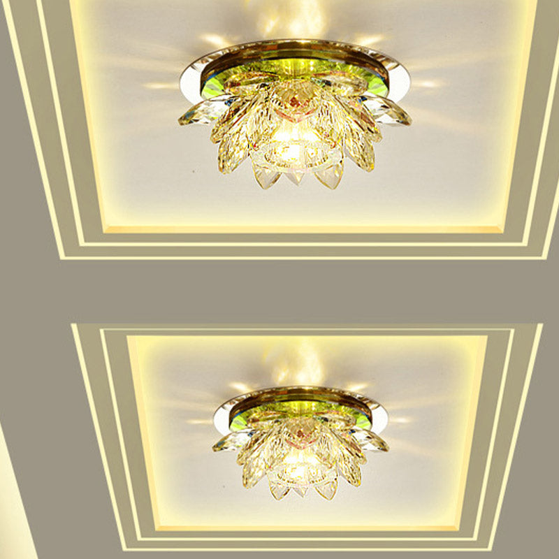 LED Flush Mount Modernist Lotus Clear Crystal Close to Ceiling Light for Porch in Warm/White Light Clearhalo 'Ceiling Lights' 'Close To Ceiling Lights' 'Close to ceiling' 'Flush mount' Lighting' 801100