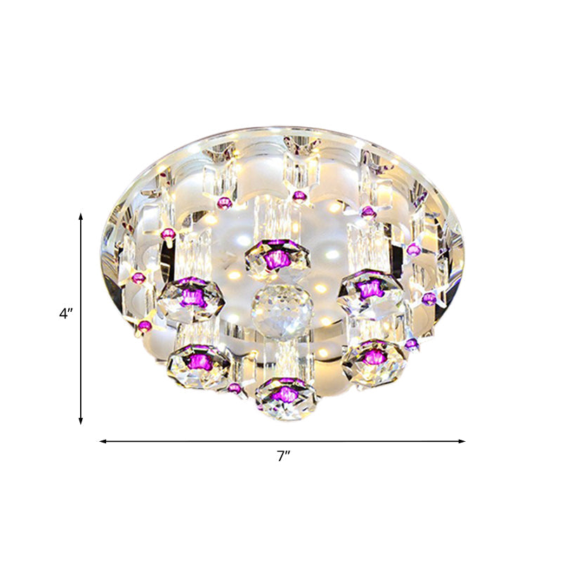 LED Tubular Flushmount Light Modernist Pink Finish Clear Crystal Ceiling Lighting with Round Shade in Warm/White Light Clearhalo 'Ceiling Lights' 'Close To Ceiling Lights' 'Close to ceiling' 'Flush mount' Lighting' 801118