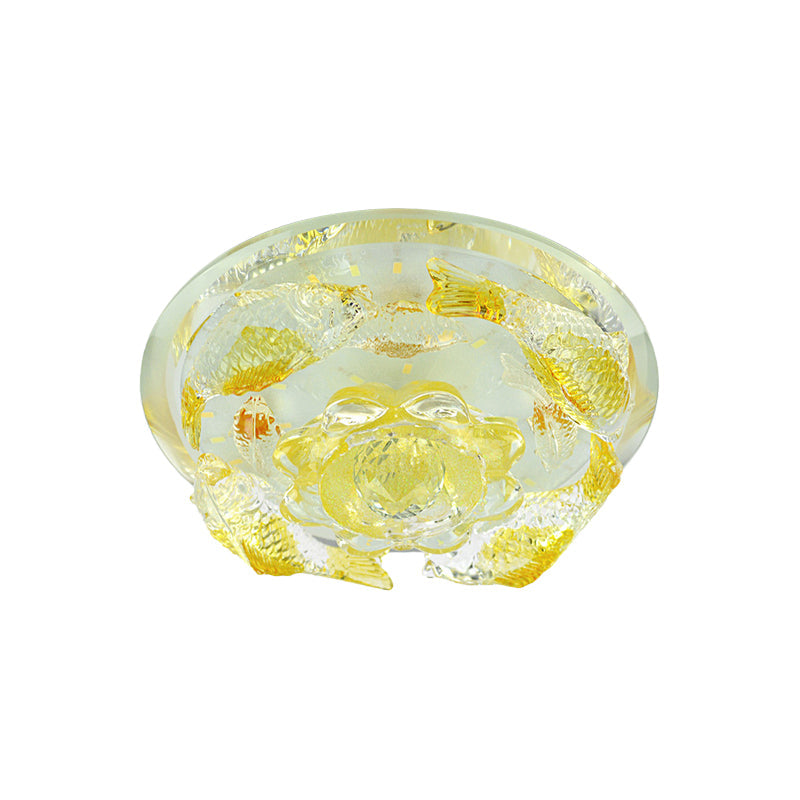 Amber Crystal Flush Mount Light Flower and Fish LED Simplicity Close to Ceiling Lamp for Hallway Clearhalo 'Ceiling Lights' 'Close To Ceiling Lights' 'Close to ceiling' 'Flush mount' Lighting' 801129