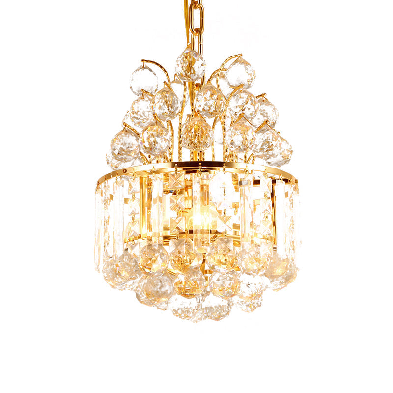 Round Living Room Hanging Chandelier Simple Style Crystal Ball 3 Heads Gold Finish Pendant Light Fixture Clearhalo 'Ceiling Lights' 'Chandeliers' 'Modern Chandeliers' 'Modern' Lighting' 801171