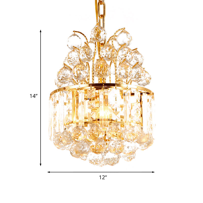 Round Living Room Hanging Chandelier Simple Style Crystal Ball 3 Heads Gold Finish Pendant Light Fixture Clearhalo 'Ceiling Lights' 'Chandeliers' 'Modern Chandeliers' 'Modern' Lighting' 801172