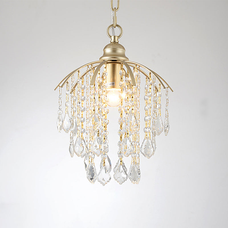 1 Head Crystal Suspension Light Traditional Gold Waterfall Living Room Ceiling Pendant Clearhalo 'Ceiling Lights' 'Pendant Lights' 'Pendants' Lighting' 801917
