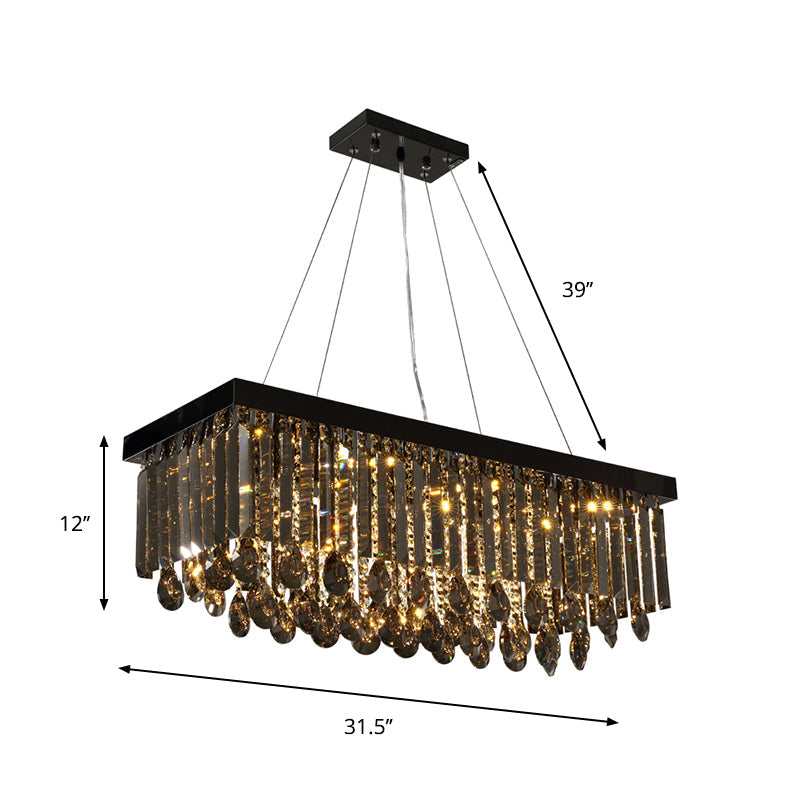 Rectangle Black Crystal Island Pendant Light Country 23.5"/31.5" L 8-Light Dining Room Hanging Lamp Kit Clearhalo 'Ceiling Lights' 'Island Lights' Lighting' 801988
