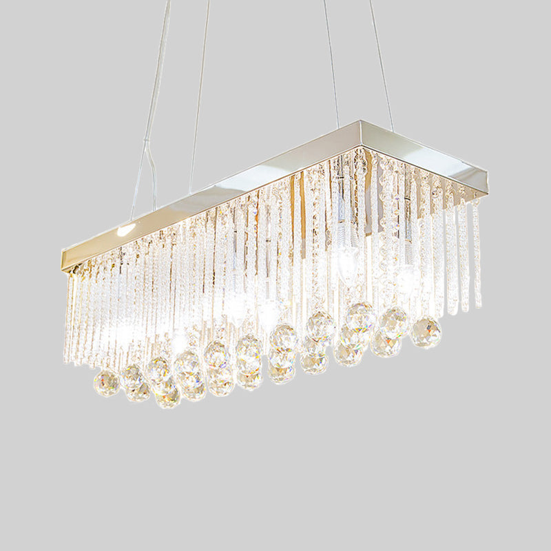 Crystal Ball Chrome Island Light Fixture Rectangle 6 Heads Contemporary Pendant Lighting Clearhalo 'Ceiling Lights' 'Island Lights' Lighting' 801999
