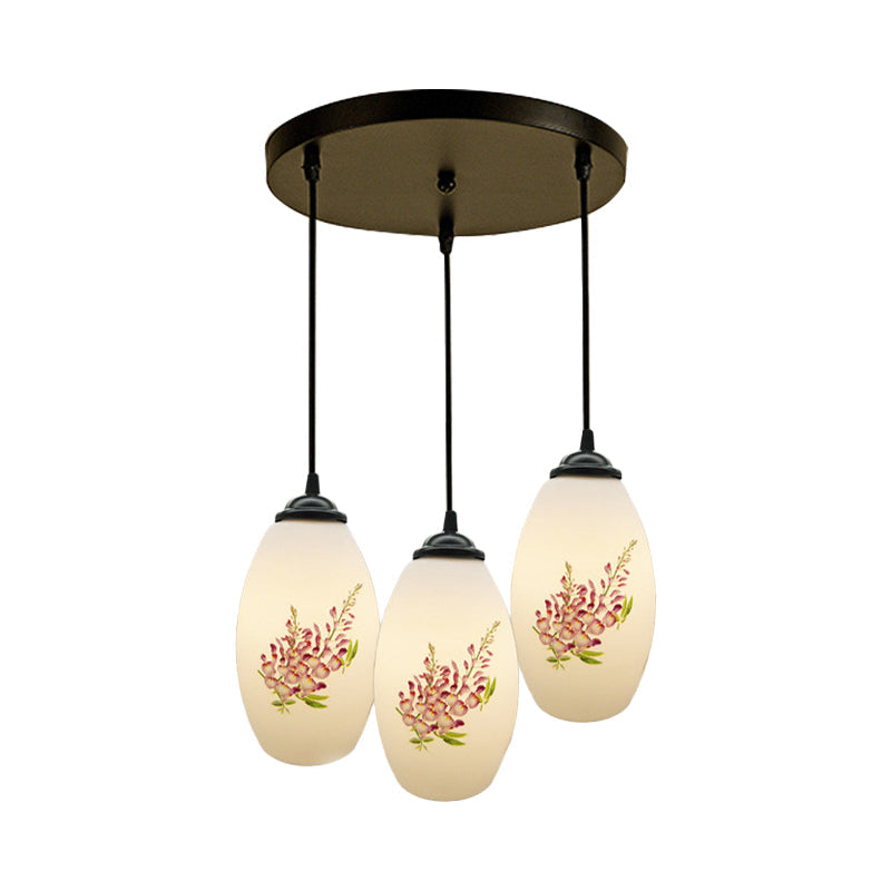 Minimalism Oval Multi Lamp Pendant 3 Heads White Frosted Glass Suspension Light in Black with Linear/Round Canopy Clearhalo 'Ceiling Lights' 'Glass shade' 'Glass' 'Pendant Lights' 'Pendants' Lighting' 802094