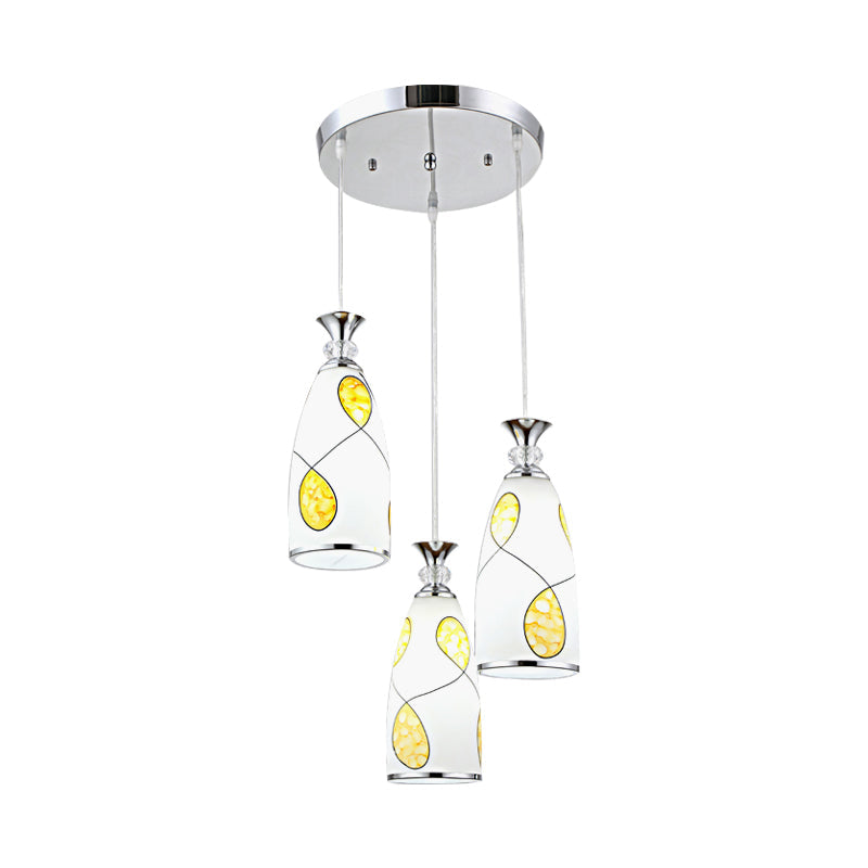Modernist Oblong Multiple Hanging Light 3-Light Frosted Glass Drop Pendant Lamp in Black/Chrome with Round/Linear Canopy Clearhalo 'Ceiling Lights' 'Glass shade' 'Glass' 'Pendant Lights' 'Pendants' Lighting' 802239