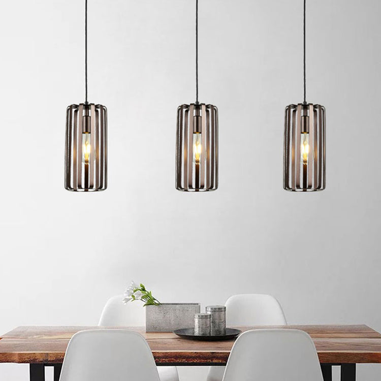 Cylinder Metal Hanging Lamp Industrial 1 Light Dining Room Pendant Light with Wire Frame in Bronze, 6"/10"/16" W Clearhalo 'Art Deco Pendants' 'Cast Iron' 'Ceiling Lights' 'Ceramic' 'Crystal' 'Industrial Pendants' 'Industrial' 'Metal' 'Middle Century Pendants' 'Pendant Lights' 'Pendants' 'Tiffany' Lighting' 80800