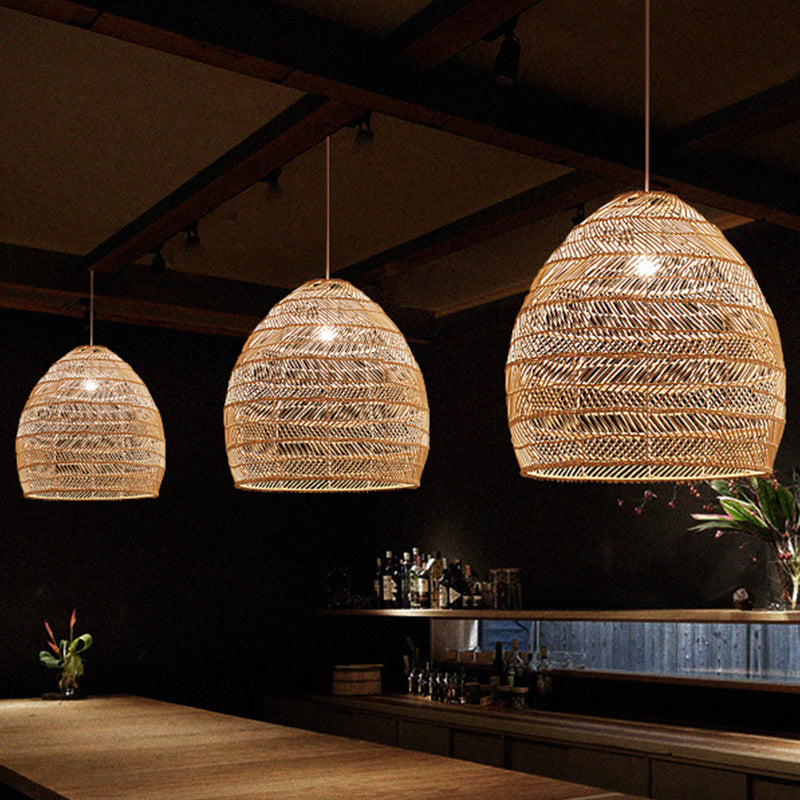 Bamboo Cloche Hanging Light Kit Tropical 1 Head 14"/18" Wide Beige Pendant Lighting Fixture Beige Clearhalo 'Ceiling Lights' 'Pendant Lights' 'Pendants' Lighting' 808193_d7791c4d-e02e-47b5-92ec-206f37b66b0b