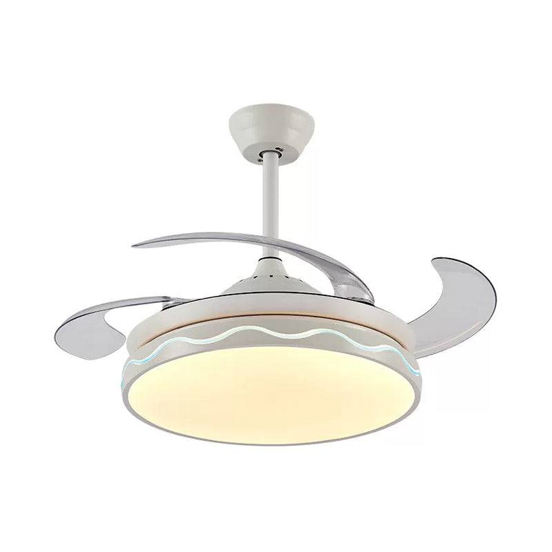 White Round Hanging Fan Lamp Nordic Style Acrylic Living Room LED 4 Blades Semi Flush Mount, Remote/Wall Control/Frequency Conversion and Remote Control, 42" Wide Clearhalo 'Ceiling Fans with Lights' 'Ceiling Fans' 'Industrial Ceiling Fans' 'Industrial' Lighting' 808398