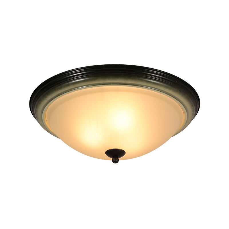 Traditional Dome Flush Mount Light 3 Heads Frosted Glass Ceiling Lighting in Black for Living Room, 16"/19.5" W Clearhalo 'Ceiling Lights' 'Close To Ceiling Lights' 'Close to ceiling' 'Flush mount' Lighting' 808462