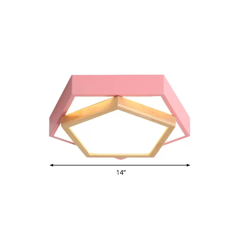 Pentagon Flush Mount Macaron Acrylic Pink/Blue/Green LED Flush Mount Lamp in White/Warm/Natural Light, 14"/18"/21.5" Wide Clearhalo 'Ceiling Lights' 'Close To Ceiling Lights' 'Close to ceiling' 'Flush mount' Lighting' 808785
