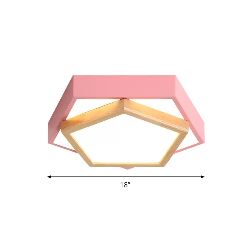 Pentagon Flush Mount Macaron Acrylic Pink/Blue/Green LED Flush Mount Lamp in White/Warm/Natural Light, 14"/18"/21.5" Wide Clearhalo 'Ceiling Lights' 'Close To Ceiling Lights' 'Close to ceiling' 'Flush mount' Lighting' 808786