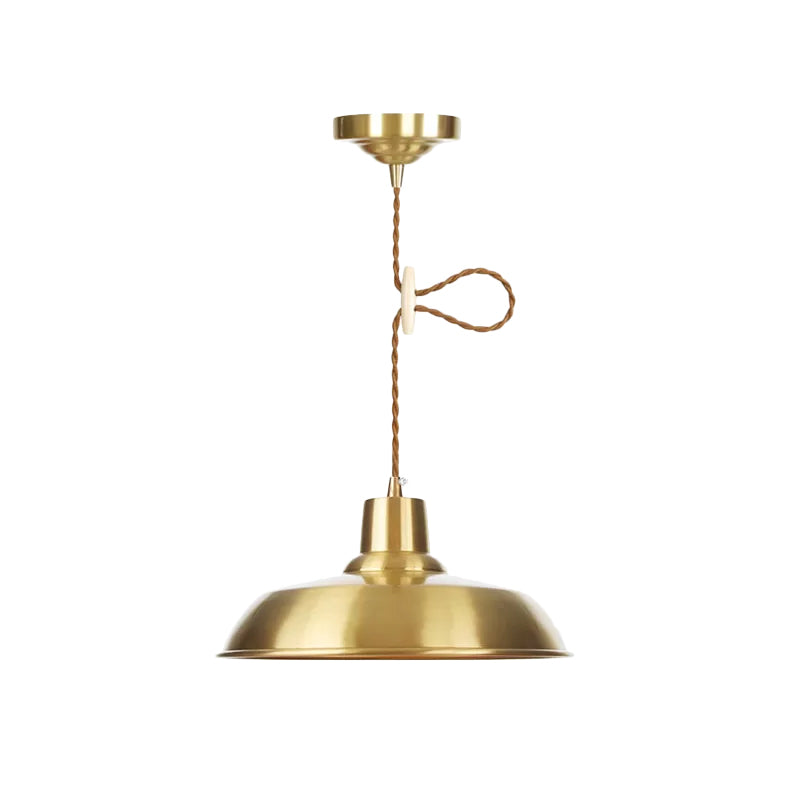 1-Bulb Ceiling Pendant Warehouse Barn Shade Metallic Adjustable Suspension Lighting in Gold Clearhalo 'Art Deco Pendants' 'Cast Iron' 'Ceiling Lights' 'Ceramic' 'Crystal' 'Industrial Pendants' 'Industrial' 'Metal' 'Middle Century Pendants' 'Pendant Lights' 'Pendants' 'Tiffany' Lighting' 808789